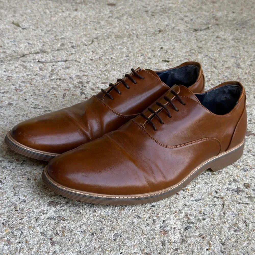Steve Madden Men's Nunan Whiskey Brown Leather Casual Dress Shoes Size 11.5 M